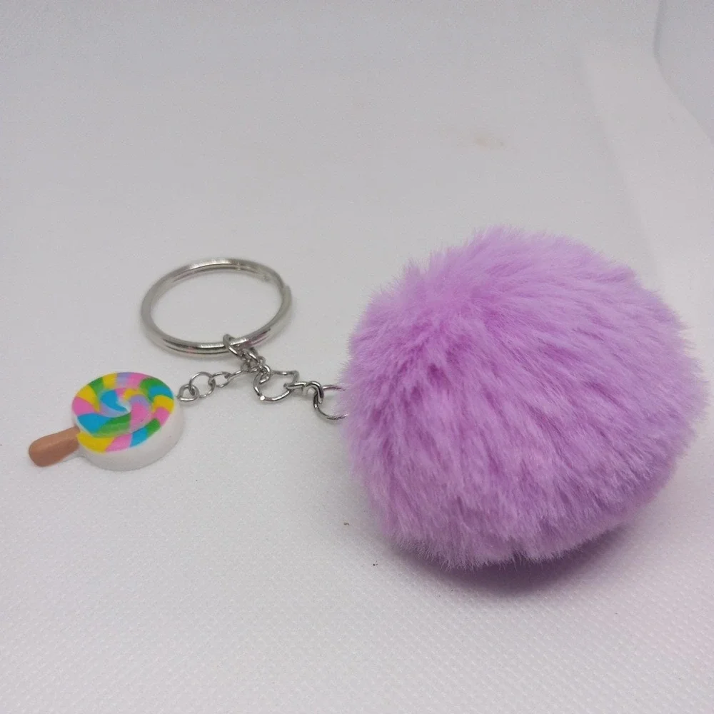 Cute Hand Made Mini Lolipop With Purple Pom Pom Keychain Bag charms